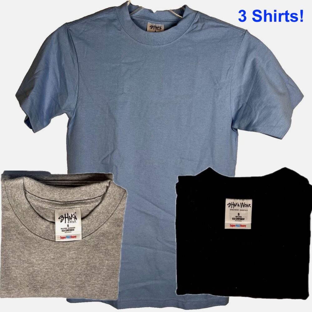 LOT of 3-Shaka Wear Sz Boys S Slim Short Sleeve Heavyweight T-Shirts Crew Neck